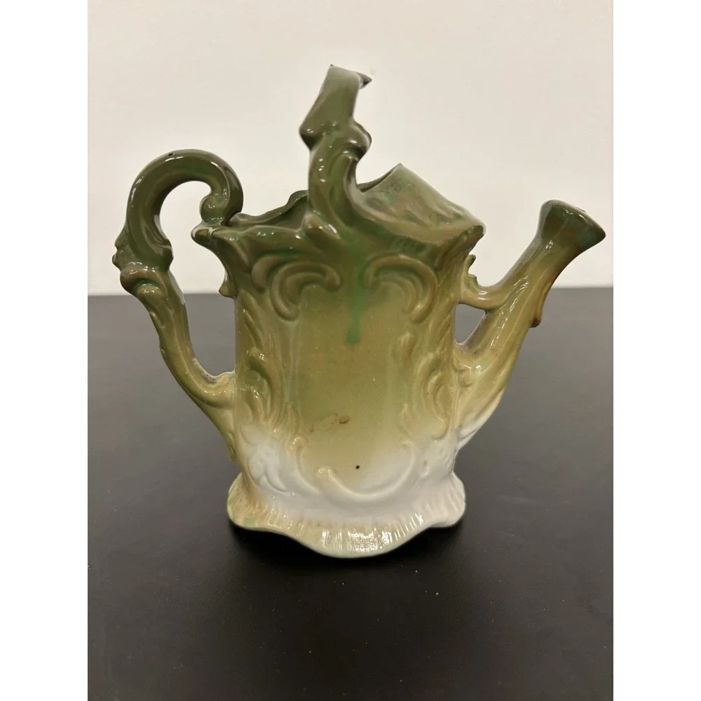 Green White‎ Gold Floral Ceramic Teapot, Glossy Decorative Flower Theme